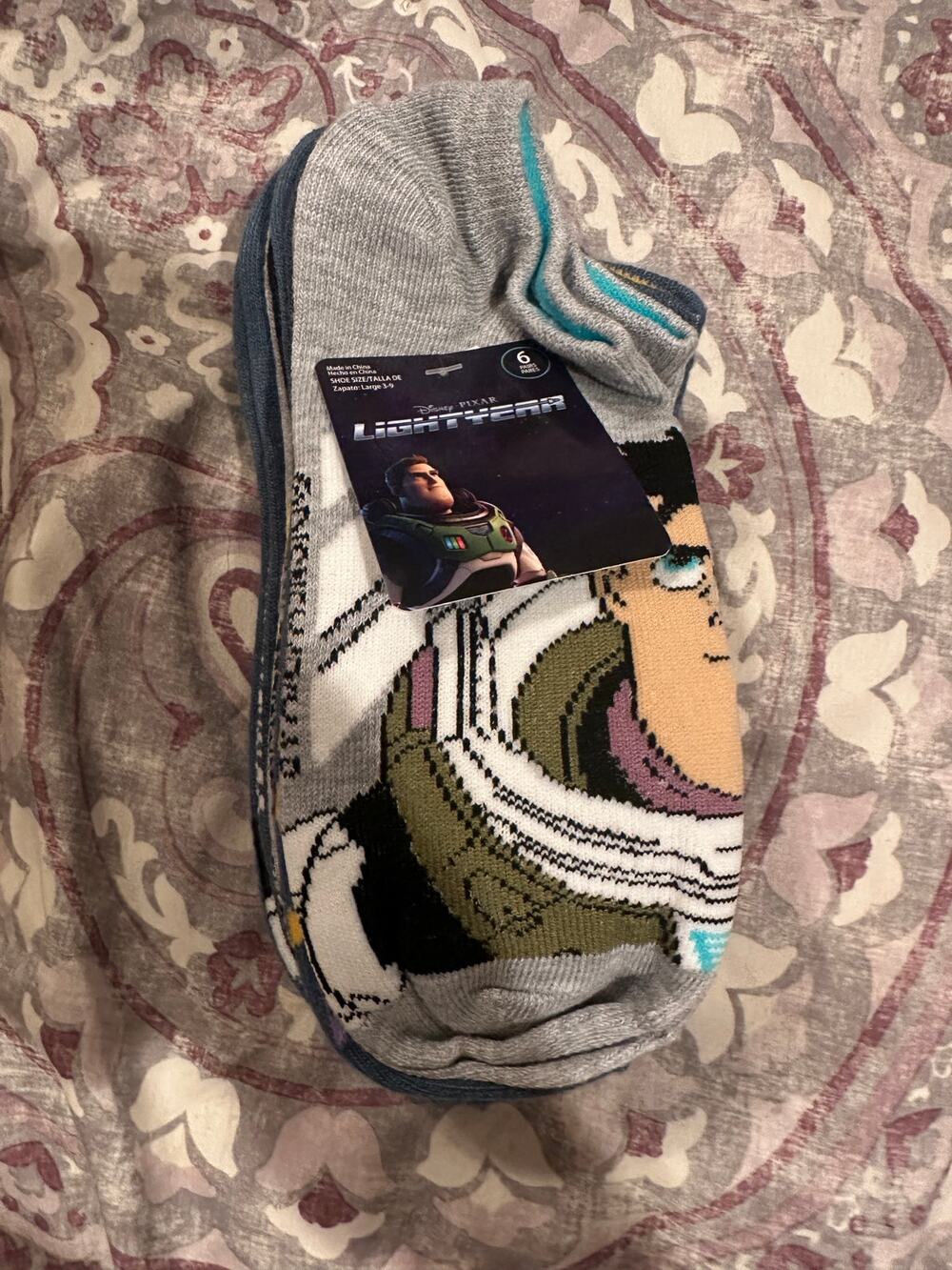 NWT Disney Pixar Buzz Lightyear 6 pack of socks kids Sz 3-9